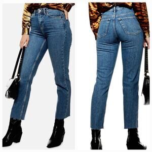 TOPSHOP Women's Straight Leg Jeans Size‎ 32 Raw Hem High Rise